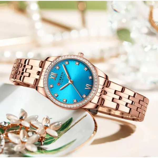 CURREN 9086 Quartz Movement Stainless Steel Women Watch – Dial Color: Green, Strap Color:  Brown  – View 4