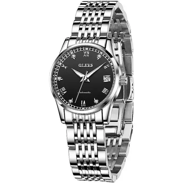 OLEVS 6602 Stainless Steel luxurious Casual Waterproof Automatic Watch – Dial Color: Black, Strap Color: Silver – View 2