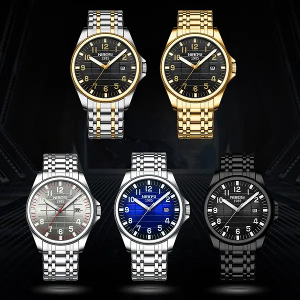 Nibosi 2572 Stainless Steel And Multifunction Waterproof Men's Watch – Dial Color: Black Gold, Strap Color: Silver – View 3