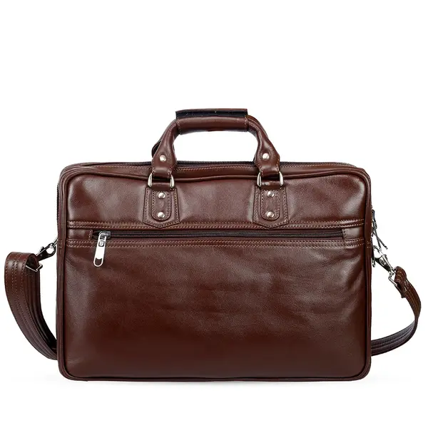 Water Resistant Casual Satchel Office Work Bag – Color: Brown – View 2