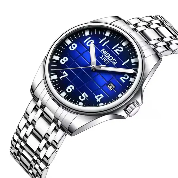 Nibosi 2572 Stainless Steel And Multifunction Waterproof Men's Watch – Dial Color: Blue, Strap Color: White – View 2