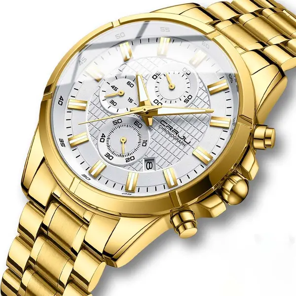 CRRJU 2308 Luxury Redefined Stainless Steel Analog Quartz Men's Watch – Dial Color: Silver, Strap Color: Gold  – View 2