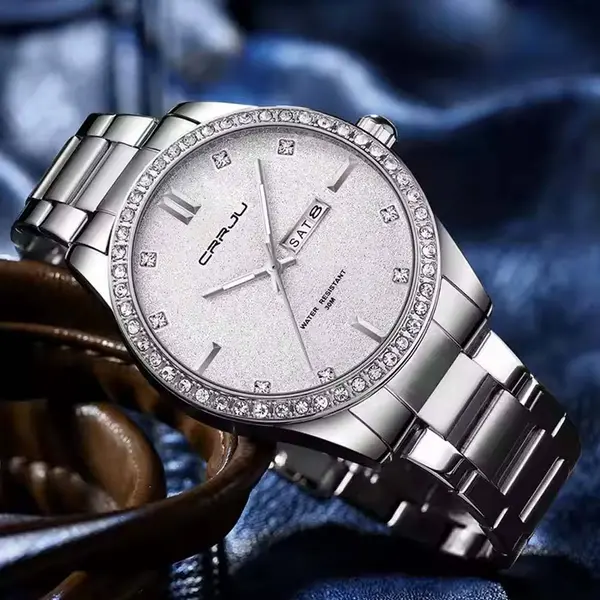CRRJU 5008 Stainless Steel Quartz Function Classic Fashion Men's Watch – Dial Color: Silver, Strap Color: Silver – View 2