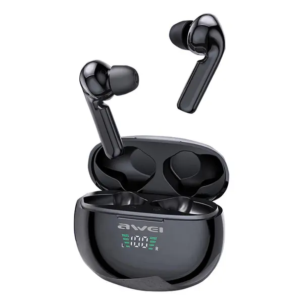 Awei T15P True TWS Bluetooth Smart Touch Sports Dual Earbuds With Charging Case Black – View 2