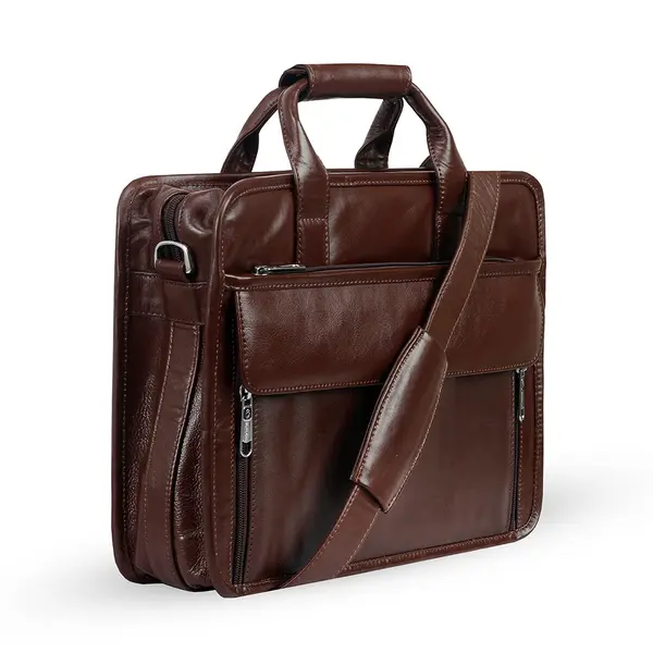 Mens 16 Inch Crossbody Shoulder Office Bag Retro College Satchel – Color: Brown – View 1