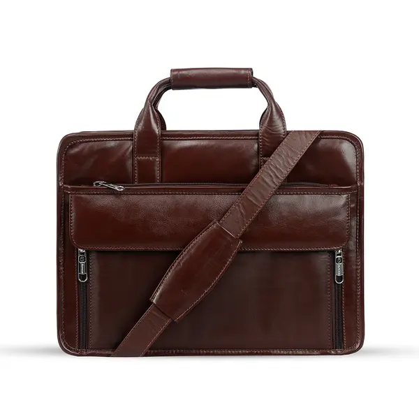 Mens 16 Inch Crossbody Shoulder Office Bag Retro College Satchel – Color: Brown – View 2