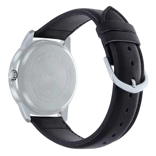 CASIO MTP-V004L-1BUDF Classic Leather Strap Stainless Steel Men's Analog Quartz Watch – Dial Color: Black, Strap Color: Black – View 2