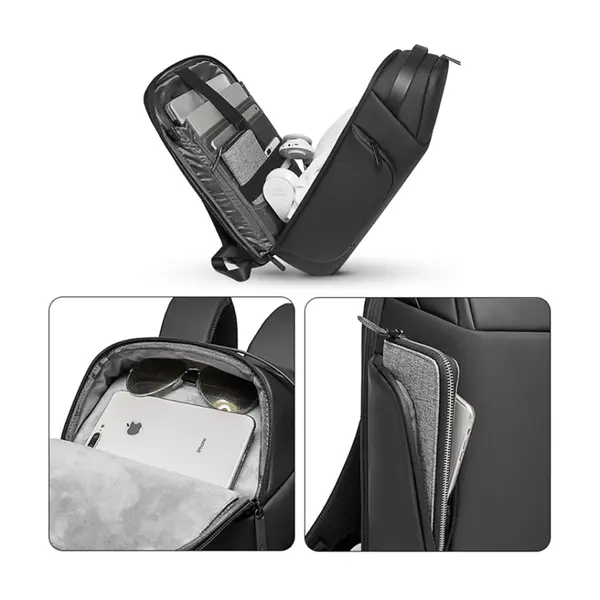 BANGE BG-7277 Business Large Capacity Backpack Men Waterproof Travel Computer Backpack – Color: Gray – View 3