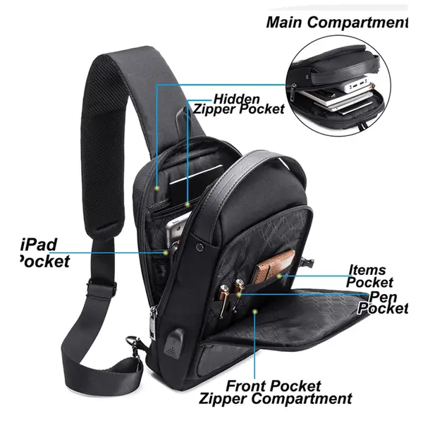 Arctic Hunter XB00105 Waterproof Cross Body Bag – Color: Black – View 2