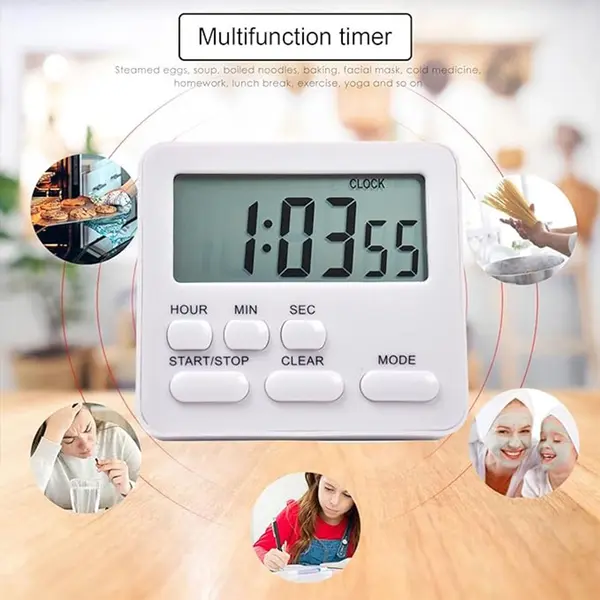 Kitchen Clock English 24-hour Electronic Timer LCD Digital Reminder Table Clock – Color: White – View 2