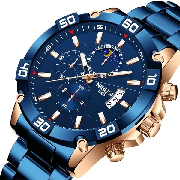 Nibosi 2502 Luxury Stainless Steel Strap With Luminous Men's Watch – Dial Color: Blue, Strap Color: Blue – View 2