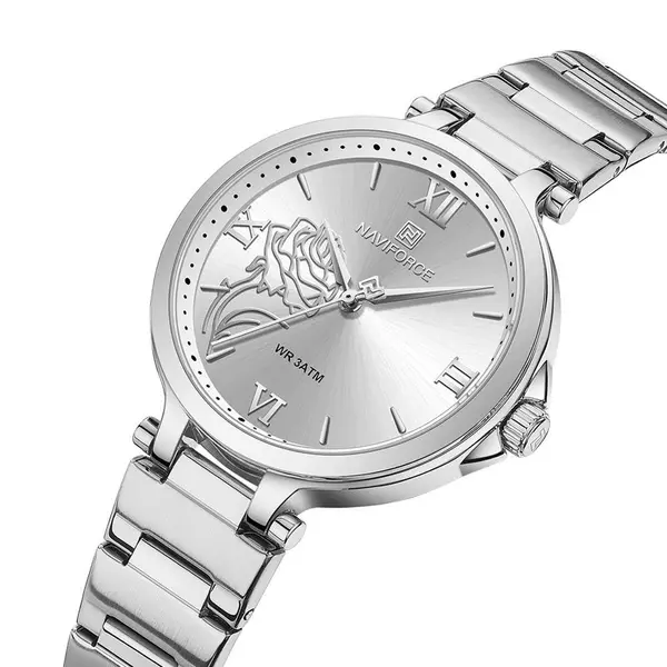 Naviforce NF5060 Luxury Stainless Steel Strap Elegant Fashion Women's Watch – Dial Color: Silver, Strap Color: Silver – View 3
