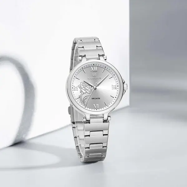 Naviforce NF5060 Luxury Stainless Steel Strap Elegant Fashion Women's Watch – Dial Color: Silver, Strap Color: Silver – View 4