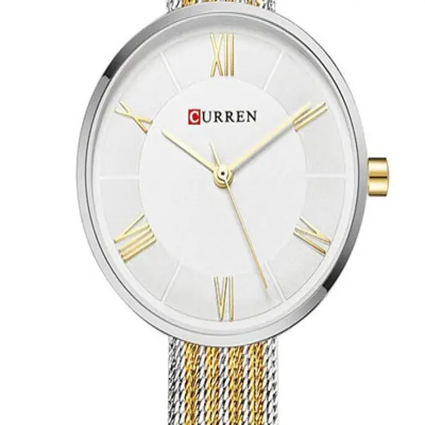 CURREN 9020 Mesh Stainless Steel Analog Watch For Women – Dial Color: White, Strap Color: Gold  – View 3