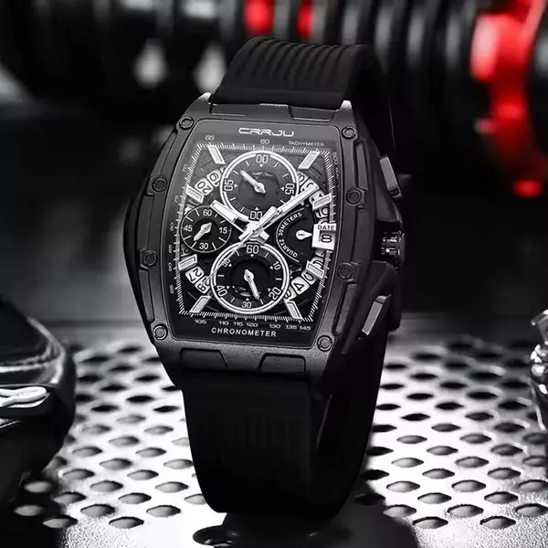 CRRJU 2317 Authentic Soft Silicone Strap Multifunctional Chronograph Sports Men's Watch – Dial Color: Black, Strap Color: Black – View 3