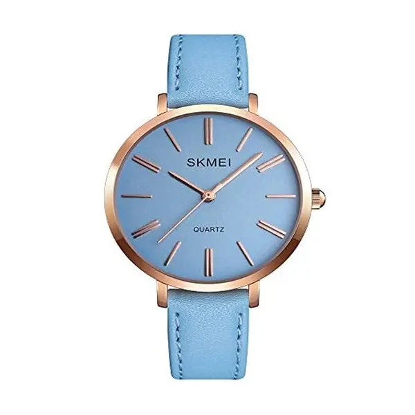 SKMEI 1397 Minimalist Minor Girl Collection Leather Strap Watch – Dial Color: Blue, Strap Color: Blue – View 1