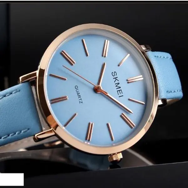SKMEI 1397 Minimalist Minor Girl Collection Leather Strap Watch – Dial Color: Blue, Strap Color: Blue – View 4