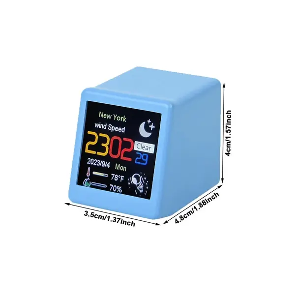 LCD Digital Smart Weather Desktop Thermometer Small Table Clock – Color: Blue – View 2