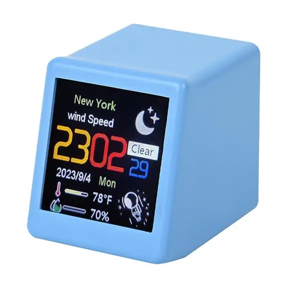 LCD Digital Smart Weather Desktop Thermometer Small Table Clock – Color: Blue – View 1