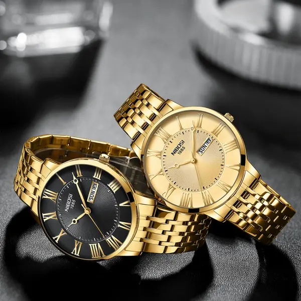 Nibosi 2569 Roman Number With Stainless Steel Analog Men's Watch – Dial Color: Gold, Strap Color: Gold – View 3