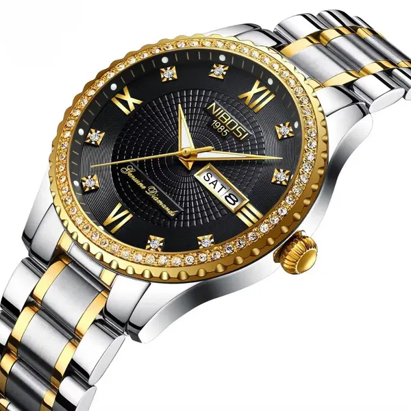 Nibosi 2315 High Quality Stainless Steel Waterproof Women's Watch – Dial Color: Black, Strap Color: Silver – View 2