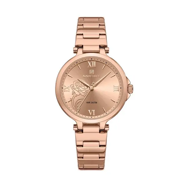Naviforce NF5060 Luxury Stainless Steel Strap Elegant Fashion Women's Watch – Dial Color: Rose Gold, Strap Color: Rose Gold – View 1