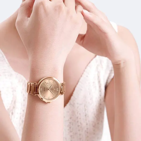 Naviforce NF5060 Luxury Stainless Steel Strap Elegant Fashion Women's Watch – Dial Color: Rose Gold, Strap Color: Rose Gold – View 3
