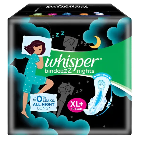 Whisper Bindazzz Nights XL+ Sanitary Pads  – Pack Of: 15 pcs – View 1