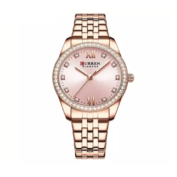 CURREN 9086 Quartz Movement Stainless Steel Women Watch – Dial Color: Pink, Strap Color:  Brown  – View 1