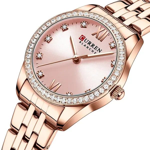 CURREN 9086 Quartz Movement Stainless Steel Women Watch – Dial Color: Pink, Strap Color:  Brown  – View 2