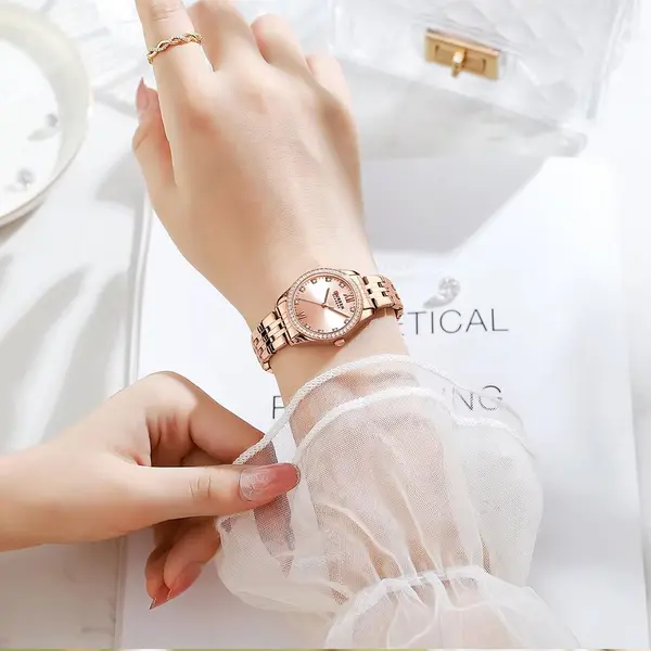 CURREN 9086 Quartz Movement Stainless Steel Women Watch – Dial Color: Pink, Strap Color:  Brown  – View 3