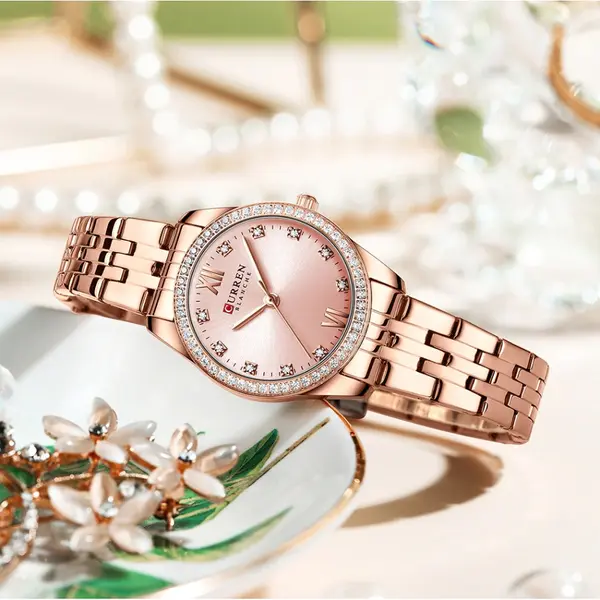 CURREN 9086 Quartz Movement Stainless Steel Women Watch – Dial Color: Pink, Strap Color:  Brown  – View 4