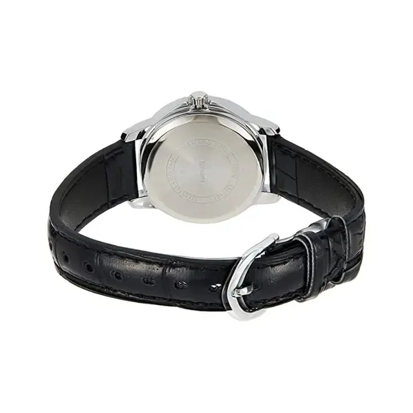 CASIO LTP-V004L-1AUDF Classic Leather Strap Stainless Steel Women's Analog Quartz Watch – Dial Color: Black, Strap Color: Black – View 2