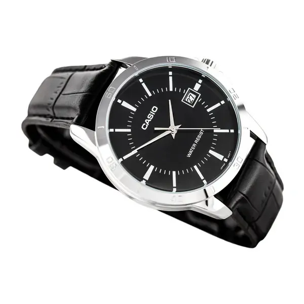 CASIO LTP-V004L-1AUDF Classic Leather Strap Stainless Steel Women's Analog Quartz Watch – Dial Color: Black, Strap Color: Black – View 6