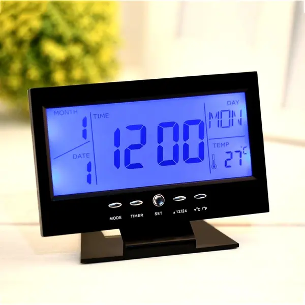 Digital table clock Voice Control LED Snooze Alarm Clock – Color: Black – View 3