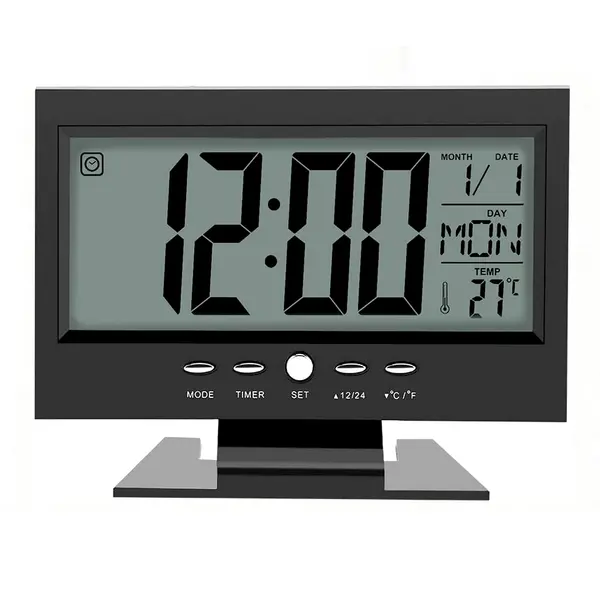 Digital table clock Voice Control LED Snooze Alarm Clock – Color: Black – View 1