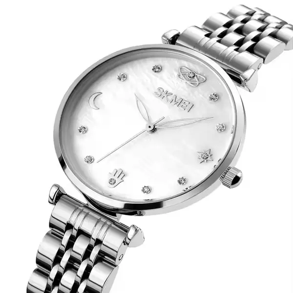 Skmei 1800 Quartz Stainless Steel Women’s Watch – Dial Color: Silver, Strap Color: Silver – View 2