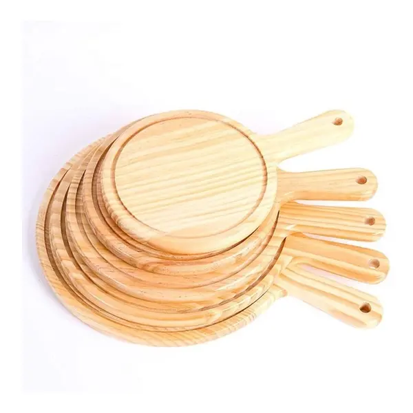 05pic Simple Style Wooden Round Shaped Pizza Tray – View 2