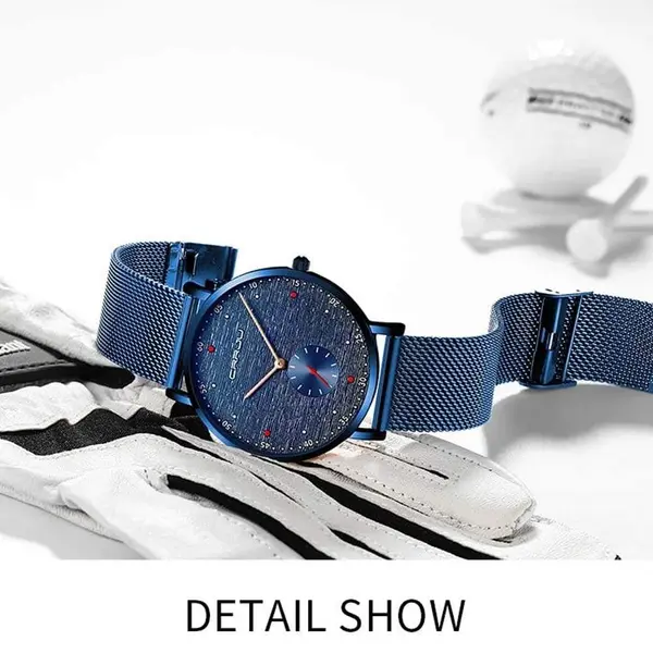 CRRJU 2163 Minimalist Stainless Steel Multifunctional Analog Quartz Men's Watch – Dial Color: Blue, Strap Color: Blue – View 2