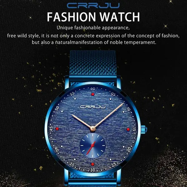 CRRJU 2163 Minimalist Stainless Steel Multifunctional Analog Quartz Men's Watch – Dial Color: Blue, Strap Color: Blue – View 3