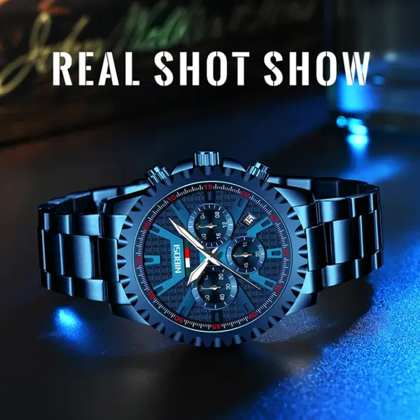 Nibosi 2505 High Quality Stainless Steel Fashionable Men's Watch – Dial Color: Blue, Strap Color: Blue – View 3