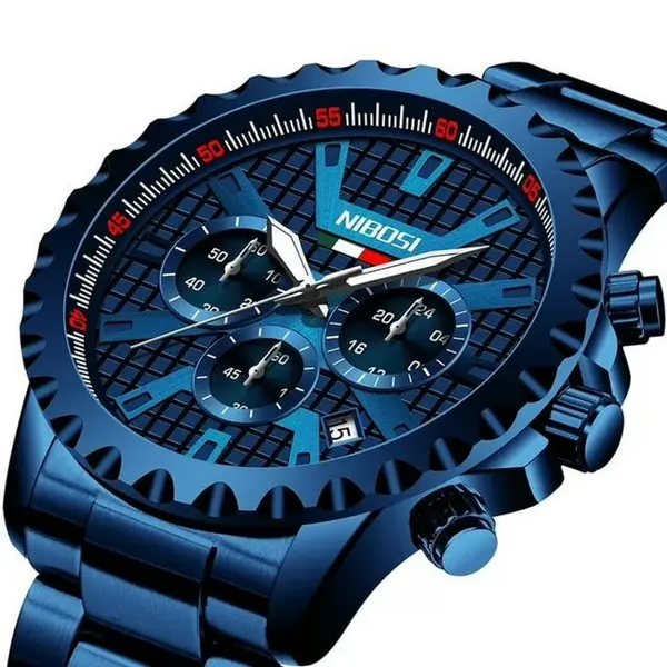 Nibosi 2505 High Quality Stainless Steel Fashionable Men's Watch – Dial Color: Blue, Strap Color: Blue – View 2