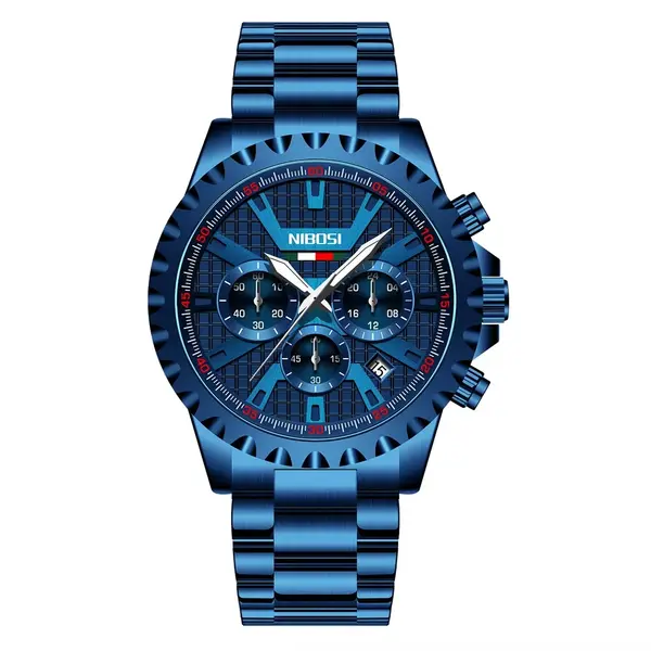 Nibosi 2505 High Quality Stainless Steel Fashionable Men's Watch – Dial Color: Blue, Strap Color: Blue – View 1