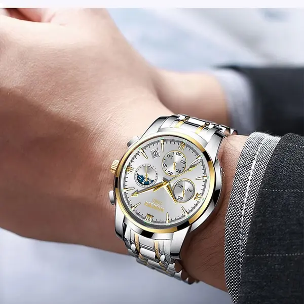 Nibosi 2516 High Quality Stainless Steel Luminous Men's Watch – Dial Color: White, Strap Color: Silver – View 5
