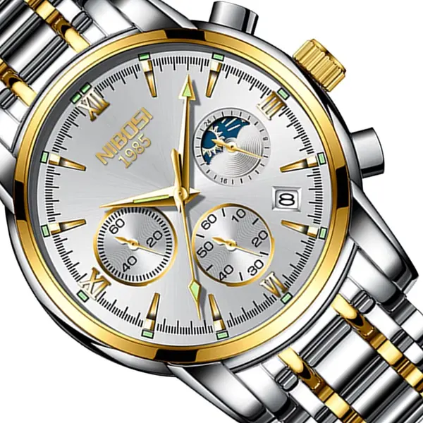 Nibosi 2516 High Quality Stainless Steel Luminous Men's Watch – Dial Color: White, Strap Color: Silver – View 3