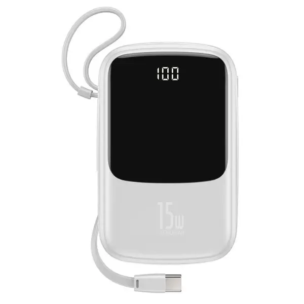 Baseus PPQD-B01 Q Pow 2-in-1 charging cable Digital Display Power Bank – Color: White – View 1