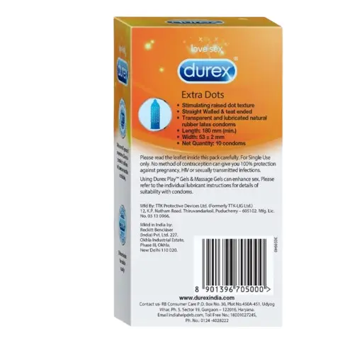 Durex Extra Dots Condoms 10 Pcs Pack – Raised Dots for Enhanced Pleasure – View 2