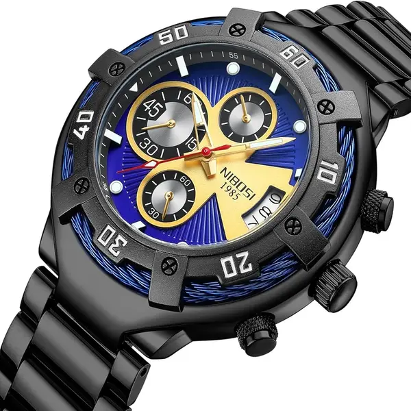Nibosi 2577 Multifunctional Stainless Steel Fashionable Chronograph Analog Men's Watch – Dial Color: Purple, Strap Color: Black – View 2