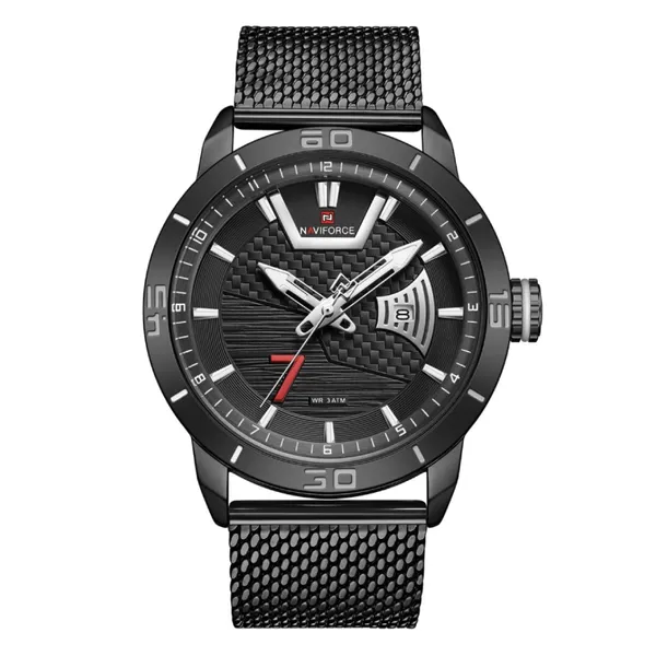 NAVIFORCE NF9155A Stainless Steel Date Function Luxury Men's Watch – Dial Color: Black, Strap Color: Black – View 1