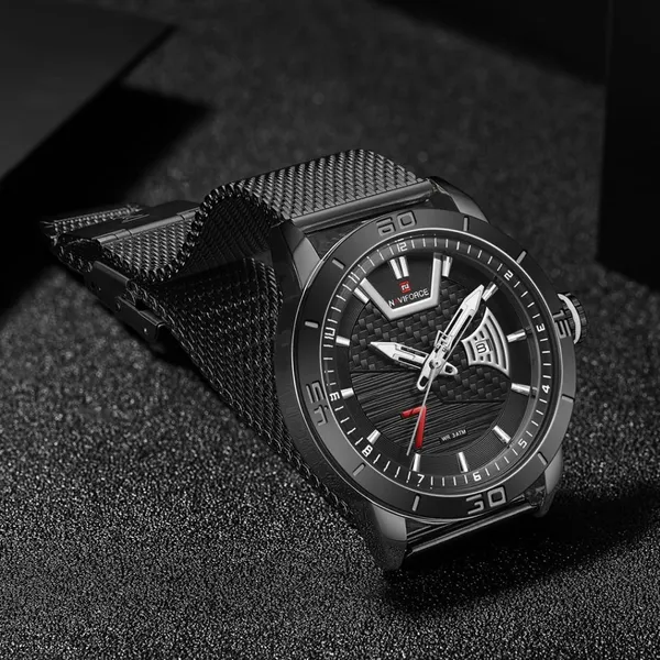 NAVIFORCE NF9155A Stainless Steel Date Function Luxury Men's Watch – Dial Color: Black, Strap Color: Black – View 3
